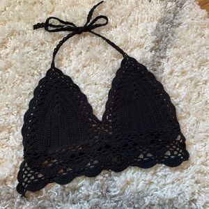 2/$10 ⭐️Handmade Black Halter Crochet Bralette S/M